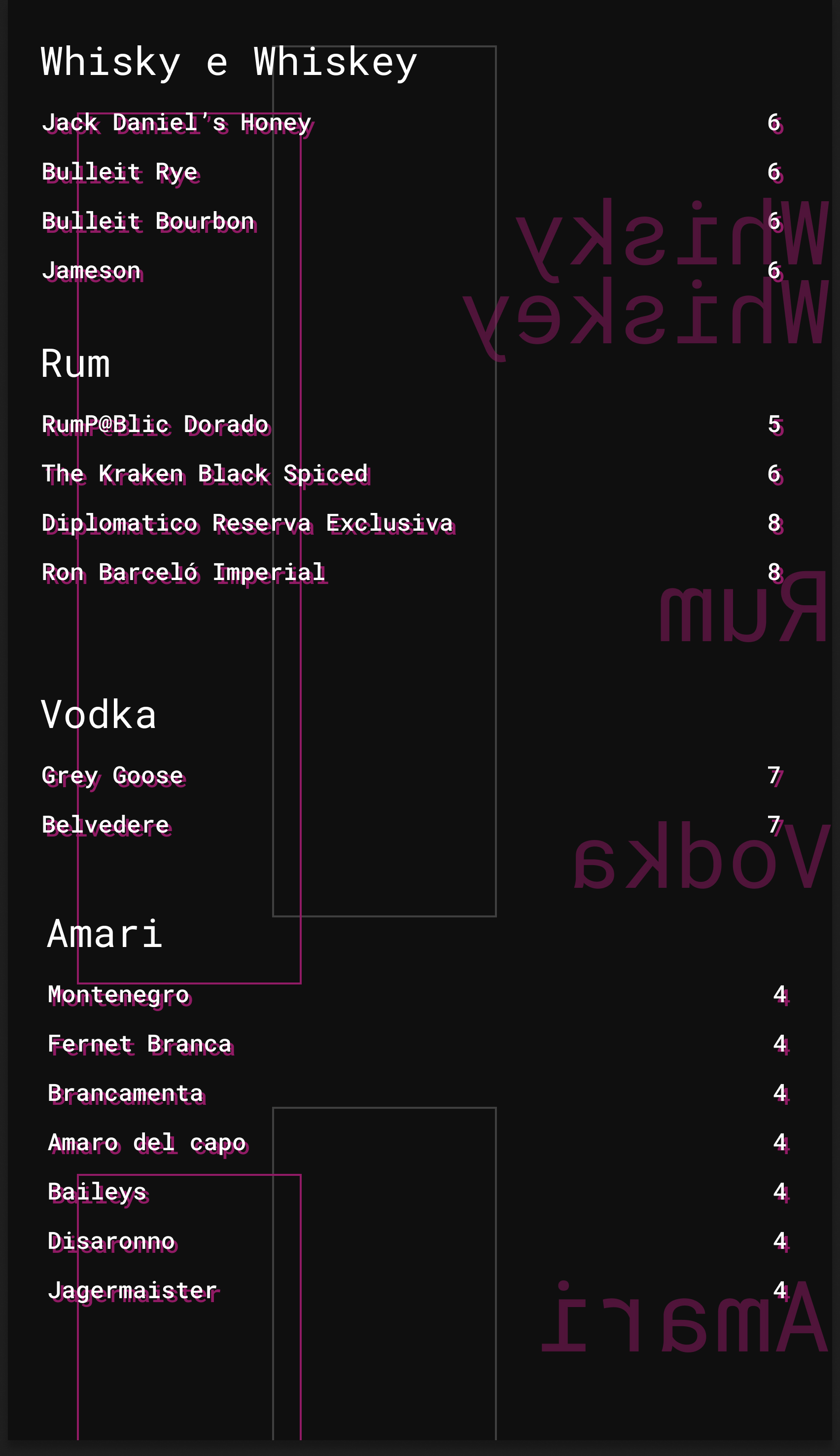 Menu Cocktail Bar Porto Recanati