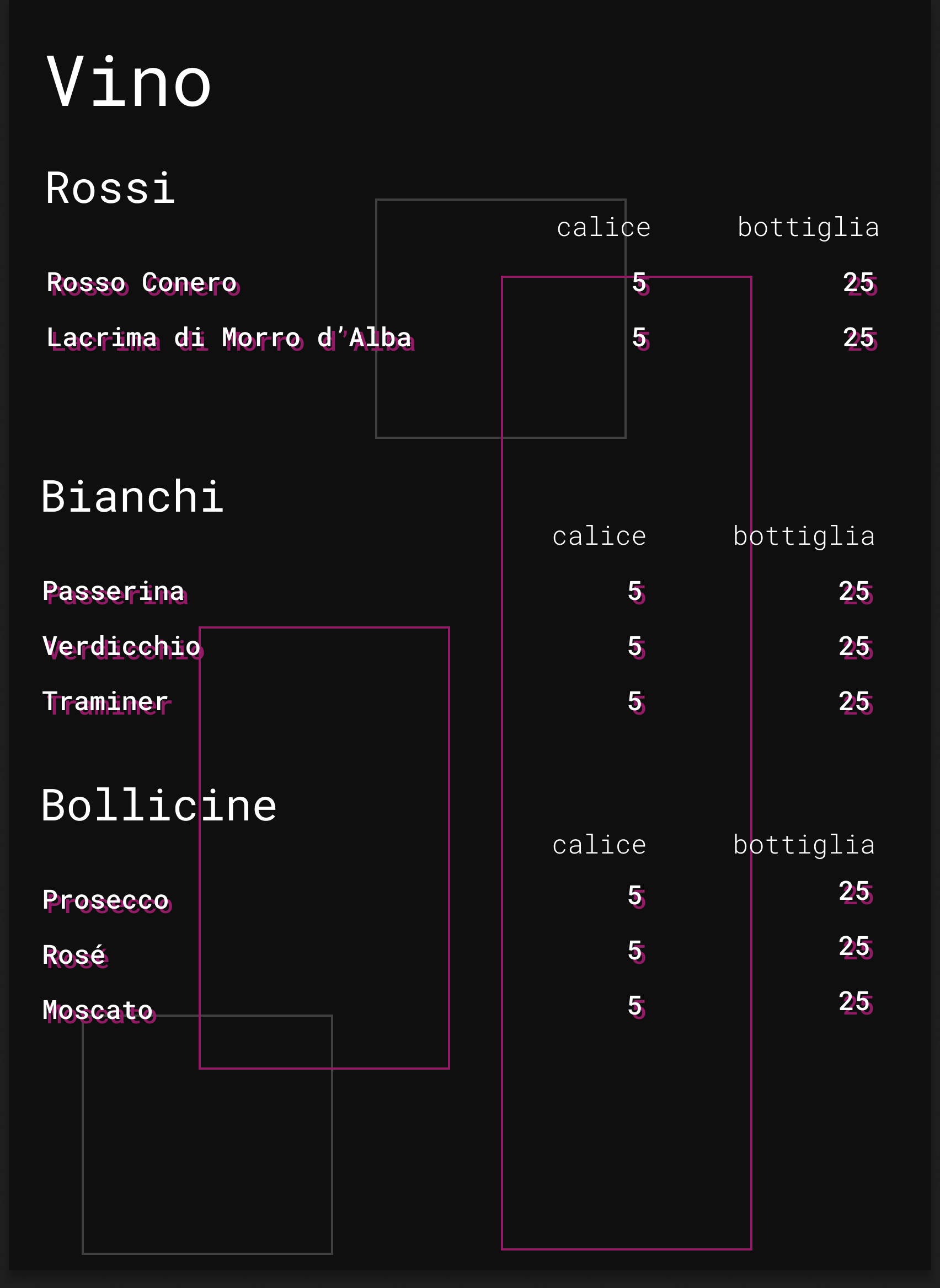 Menu Cocktail Bar Porto Recanati