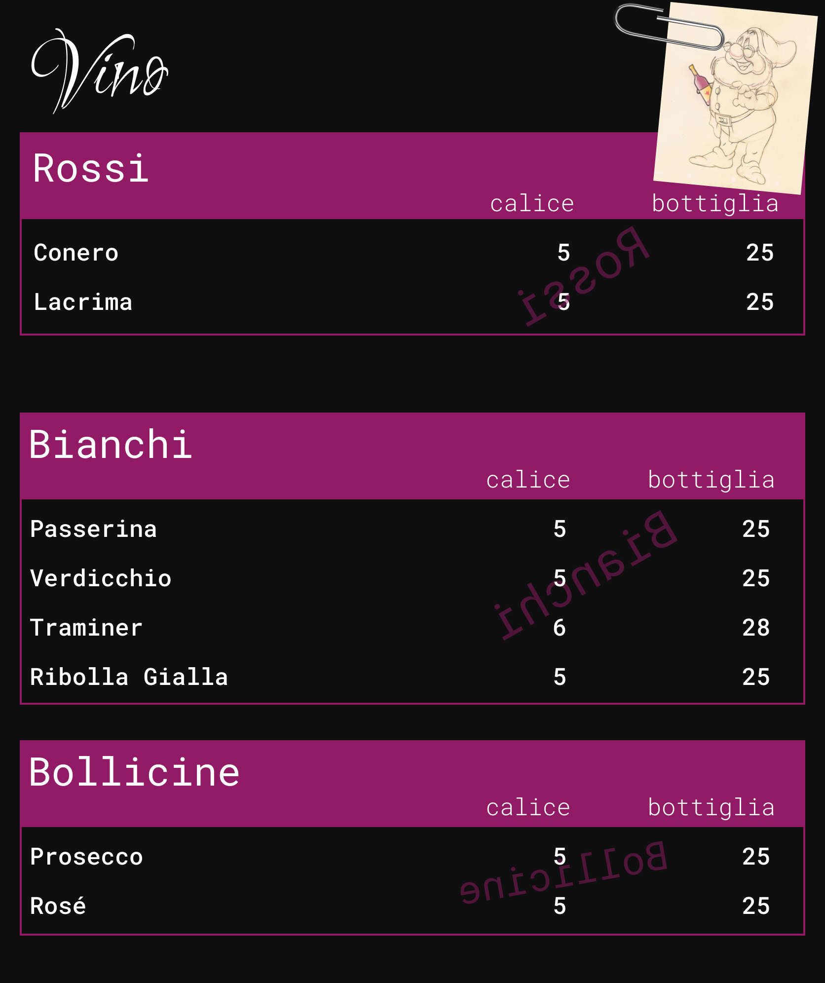 Menu Cocktail Bar Porto Recanati